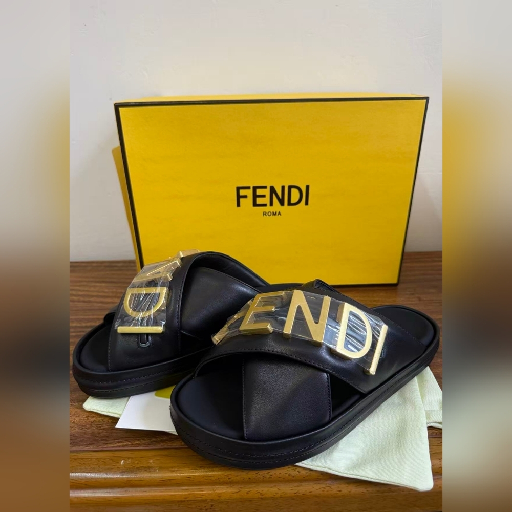 Fendi Logo Letter CrissCross Slide Sandals